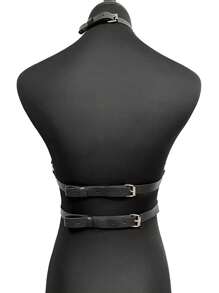1件装女士黑色皮革胸部束缚可调节吊带，适合日常穿搭和成人贴身装饰，万圣节 - 黑色 - 查看 6