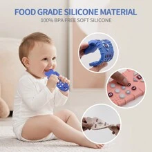 1入組胡蘿蔔形嬰兒牙膠,禮品適合女孩和男孩,0-6入組月寶寶出牙玩具,6-12月矽膠牙膠,適用於嬰兒磨牙玩具 - 霧霾藍 - 查看 4