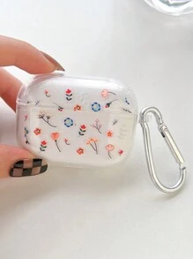 Floral Transparent Earphone Case With Lanyard Hook, Compatible With Apple Earphone Models - Clear - View 2