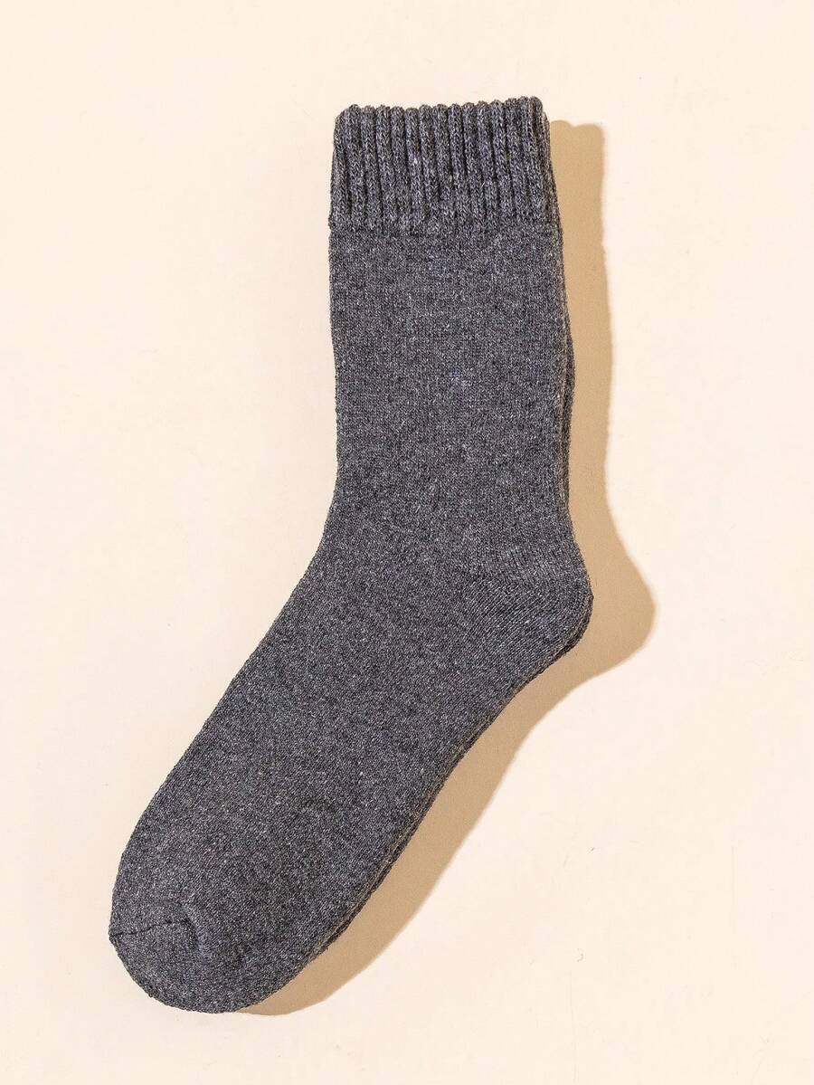 2pcs Men's Thickened Wool Socks For Autumn And Winter, Solid Color With Plush Sole, Vintage British Style, Suitable For Daily Use - Dark Grey - View 1