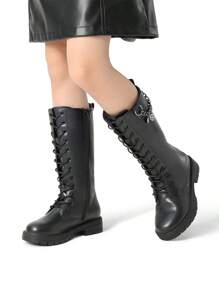 Girls Knee High Boots Winter Riding Shoes - màu đen - Xem 5