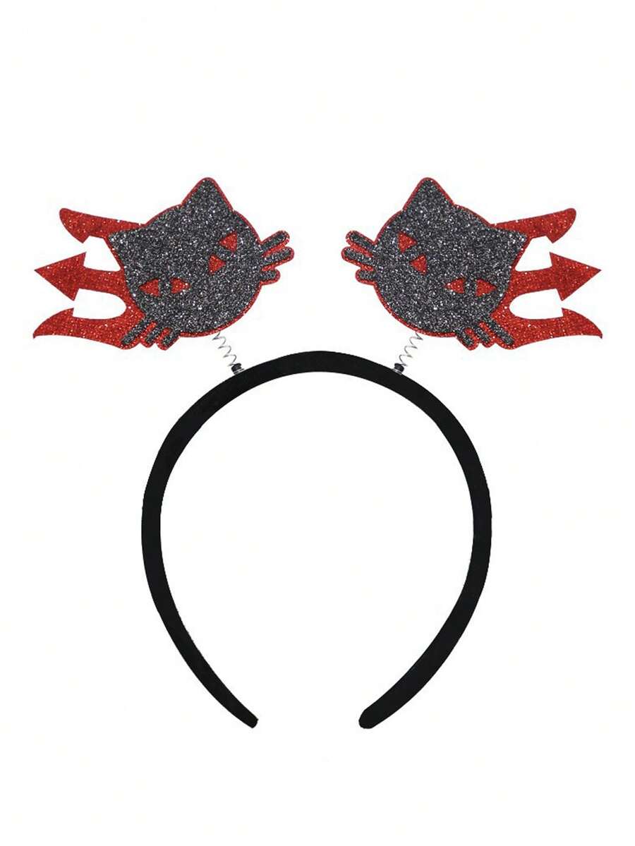1入組鬼魔三叉戟造型塑膠萬聖節裝飾髮箍及絨布,適用於萬聖節派對、嘉年華會和cosplay服裝 - 紅色 - 查看 1