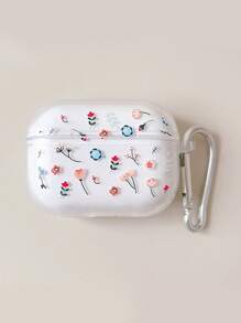 Floral Transparent Earphone Case With Lanyard Hook, Compatible With Apple Earphone Models - Clear - View 4