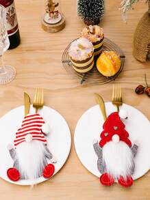 1pc Christmas Decoration, Knife & Fork Cover, Faceless Holder For Tableware, Dining Table Decor