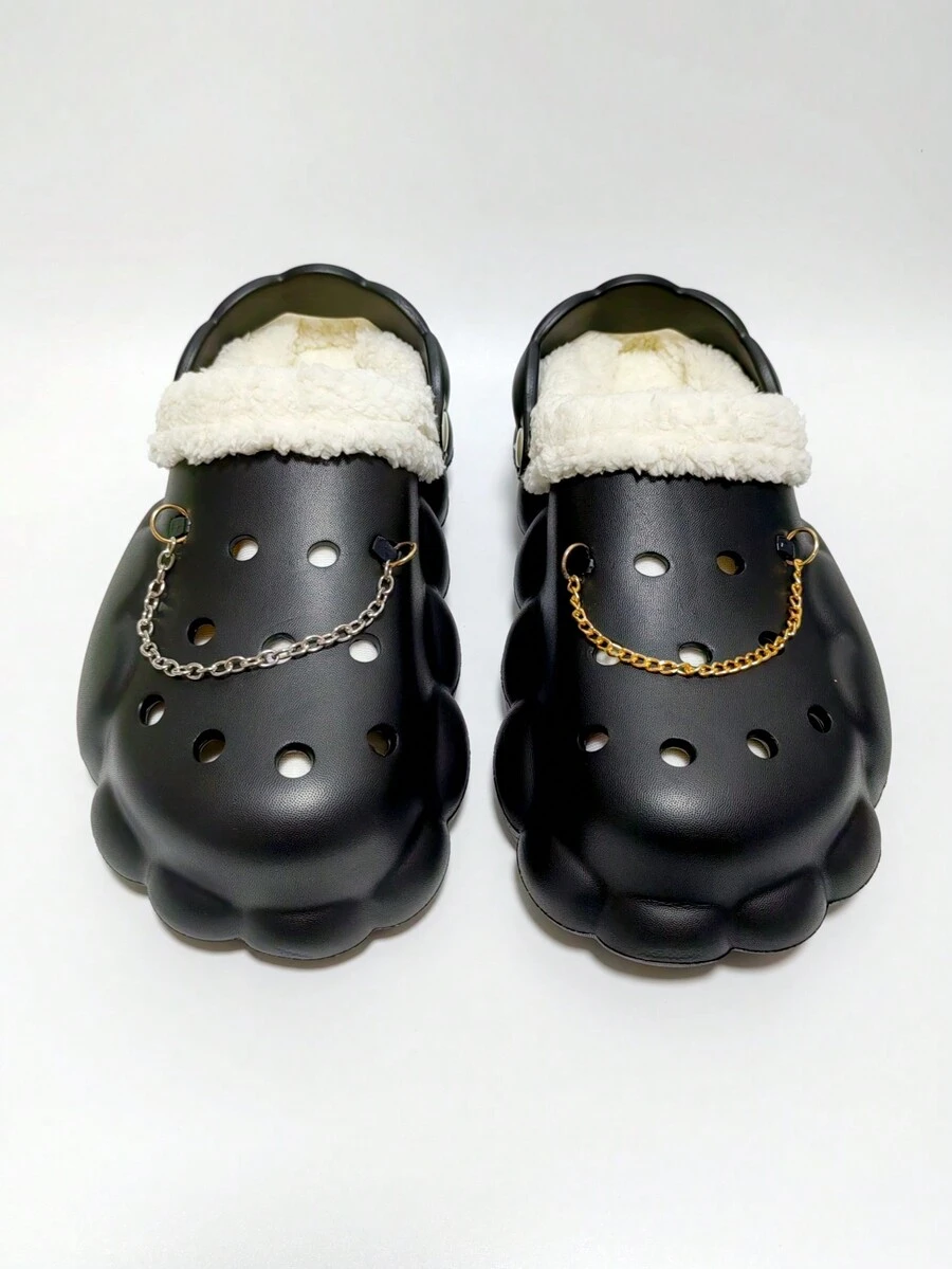 Gold/silver Chain Decor Furry Autumn/winter Loafers SHEIN Singapore