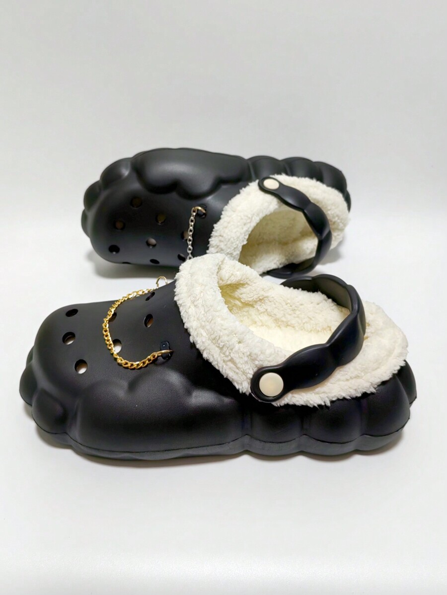 Gold/silver Chain Decor Furry Autumn/winter Loafers SHEIN Singapore