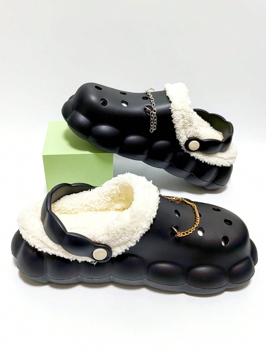 Gold/silver Chain Decor Furry Autumn/winter Loafers SHEIN Singapore
