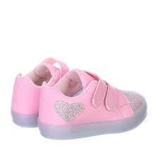 Tenis Infantil Menina Rosa Bebe Coraçao Com Sola de Luzes LED Coloridos que Pisca - Rosa Bebê - Visão 5