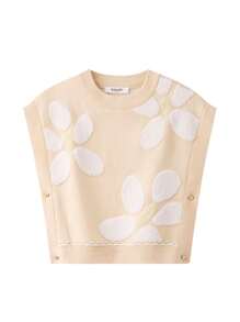 Annil Tween 女童服装女孩圆领背心秋季学院风保暖透气毛衣女学生 - 香檳色 - 查看 4