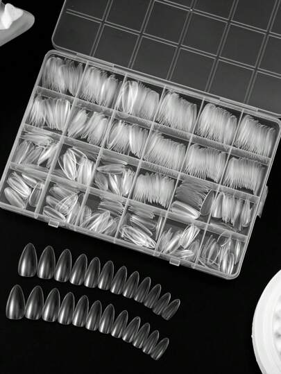 Coffin Fake Nails 504pcs - Long Ballerina Press On Nails Clear Almond Ballet Round Nails Tips For Full Cover Acrylic False Nails Art, Home DIY Nail Salon Nail Supplies