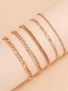 5pcs/set Simple Beach Anklet With Chain Design