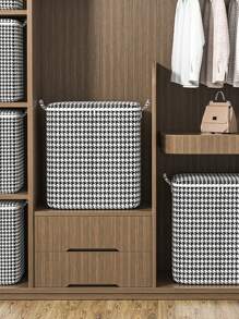 1PC Houndstooth Patterned Zippered Storage Bag, Clothing Storage Bag, Quilt Storage Bag, Toy Storage Box, Luggage Storage Bag, Foldable, Fabric, Suitable For Home Storage And Organization School Organizer Bags Teacher Storage Bags Drawer Wardrobe Organiser Closet Storage Quilted Bag Underbed Organizer Box Divider Clothes Bin Bag Clothes For Home Bedroom