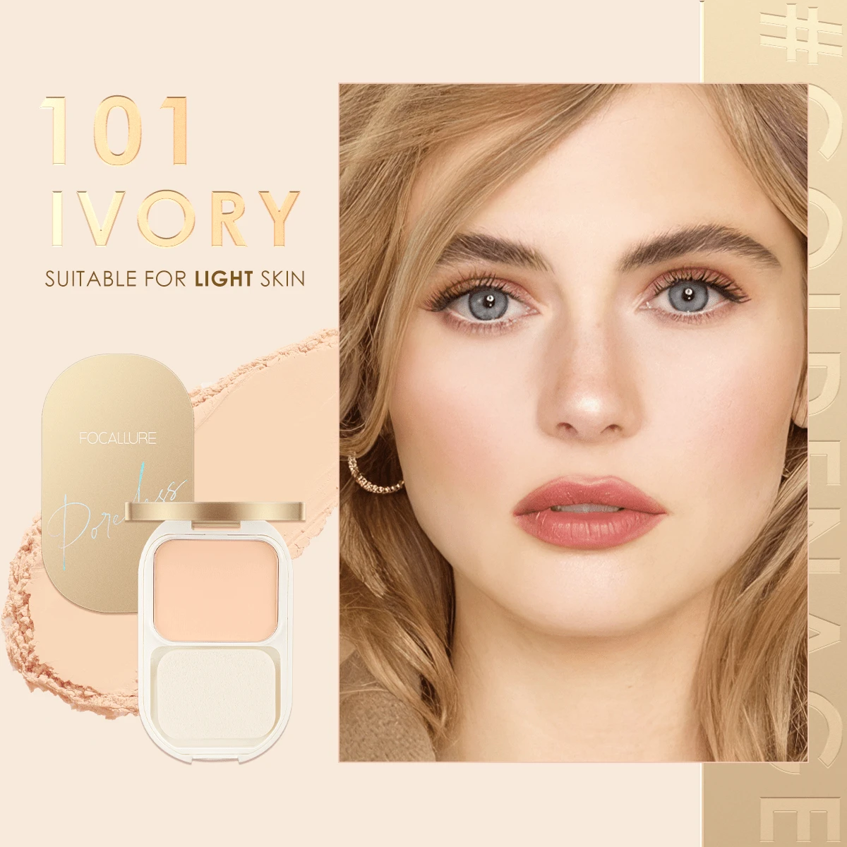 Focallure Polvo Compacto De Textura Suave Con Efecto Mate Y Duradero Para Poros Invisibles, Ligero Y A Prueba De Agua, Control De Aceite Para Polvo Facial - #01 marfil - Ver 1