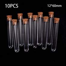 10pcs/pack Transparent Plastic Test Tube With Wooden , 12x60mm - White - View 2