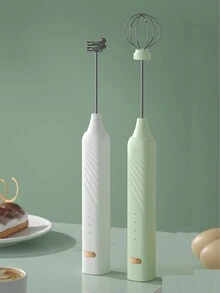 1set Cute Colorful Dopamine-inspired Design Dual Head Milk Frother With Replaceable Beaters - White - View 3