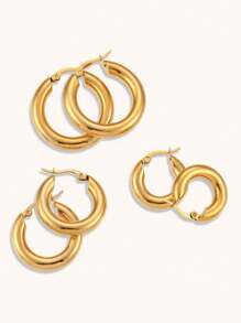 3pairs/set Stainless Steel Women Earrings, Vintage And Minimalist Style, Gold, In Different Sizes