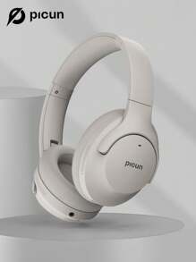 Picun 混合主动降噪耳机，内置麦克风，100 小时播放时间，高分辨率音频和深沉低音，无线可折叠耳机，适用于旅行、家庭、办公室、健身房 - 灰色 - 查看 2