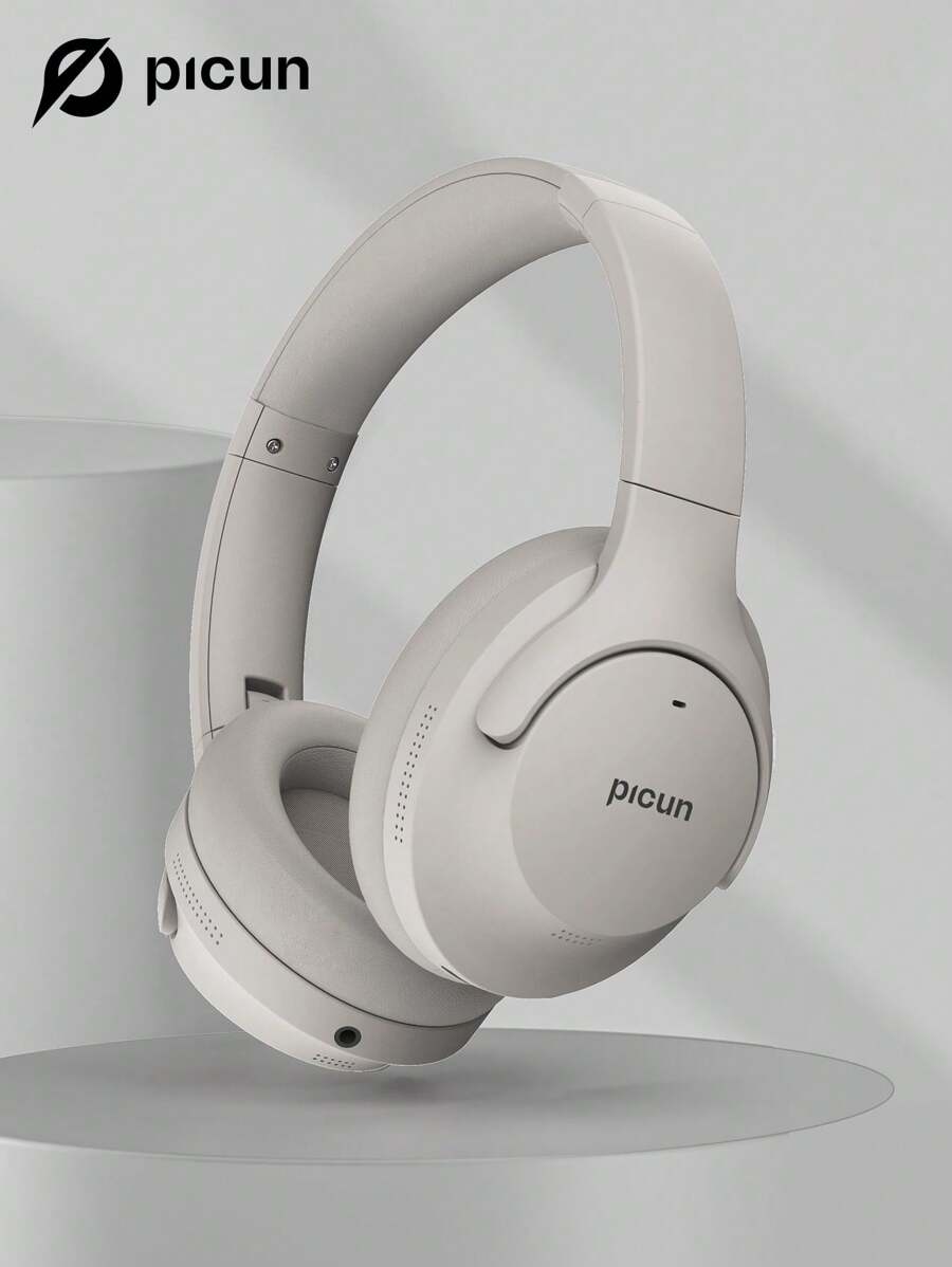 Picun 混合主动降噪耳机，内置麦克风，100 小时播放时间，高分辨率音频和深沉低音，无线可折叠耳机，适用于旅行、家庭、办公室、健身房
