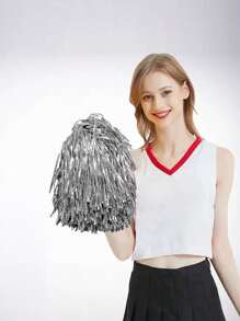 1pc Cheerleading Hand Flower Pom Pom Poms With Colored Ribbons For Dance Performance - Silver - View 2
