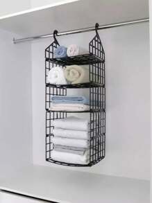 Organizador De Armário Prateleira Suspenso Dobrável 5 Níveis Preto/Branco Prateleiras Guarda Roupa e Closet Vertical