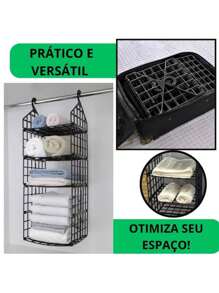 Organizador De Armário Prateleira Suspenso Dobrável 5 Níveis Preto/Branco Prateleiras Guarda Roupa e Closet Vertical