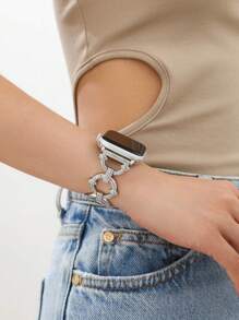 1 条金色女士时尚 Apple Watch 表带 45/49/38/40/41/42/44 毫米，兼容 Apple Watch Ultra/SE/8/7/6/5/4/3/2/1，可作为返校学生的礼物 - 銀色 - 查看 1