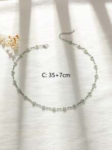 1 件簡約清新梅花不銹鋼雛菊頸鍊女式,日常/約會/度假 - 綠色 - 查看 3