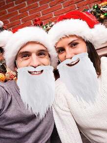 1pc Santa Claus White Beard, Adult Fake Mustache - White - View 2