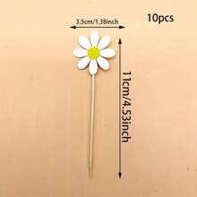 10入組雛菊形狀蛋糕插牌,適用於開胃菜、水果盤或甜點裝飾 - 彩色 - 查看 6