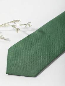 1pc Women's Fashionable Plain Green Drawstring Necktie For Daily Wear - Green - View 5