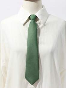 1pc Women's Fashionable Plain Green Drawstring Necktie For Daily Wear - Green - View 2