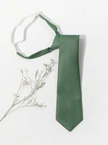1pc Women's Fashionable Plain Green Drawstring Necktie For Daily Wear - Green - View 3