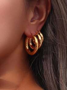 3pairs/set Stainless Steel Women Earrings, Vintage And Minimalist Style, Gold, In Different Sizes