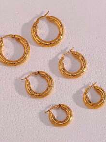 3pairs/set Stainless Steel Women Earrings, Vintage And Minimalist Style, Gold, In Different Sizes