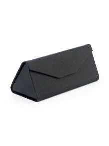 1 pieza Estuche plegable para gafas de triángulo con textura de PU negro, adecuado para uso diario unisex