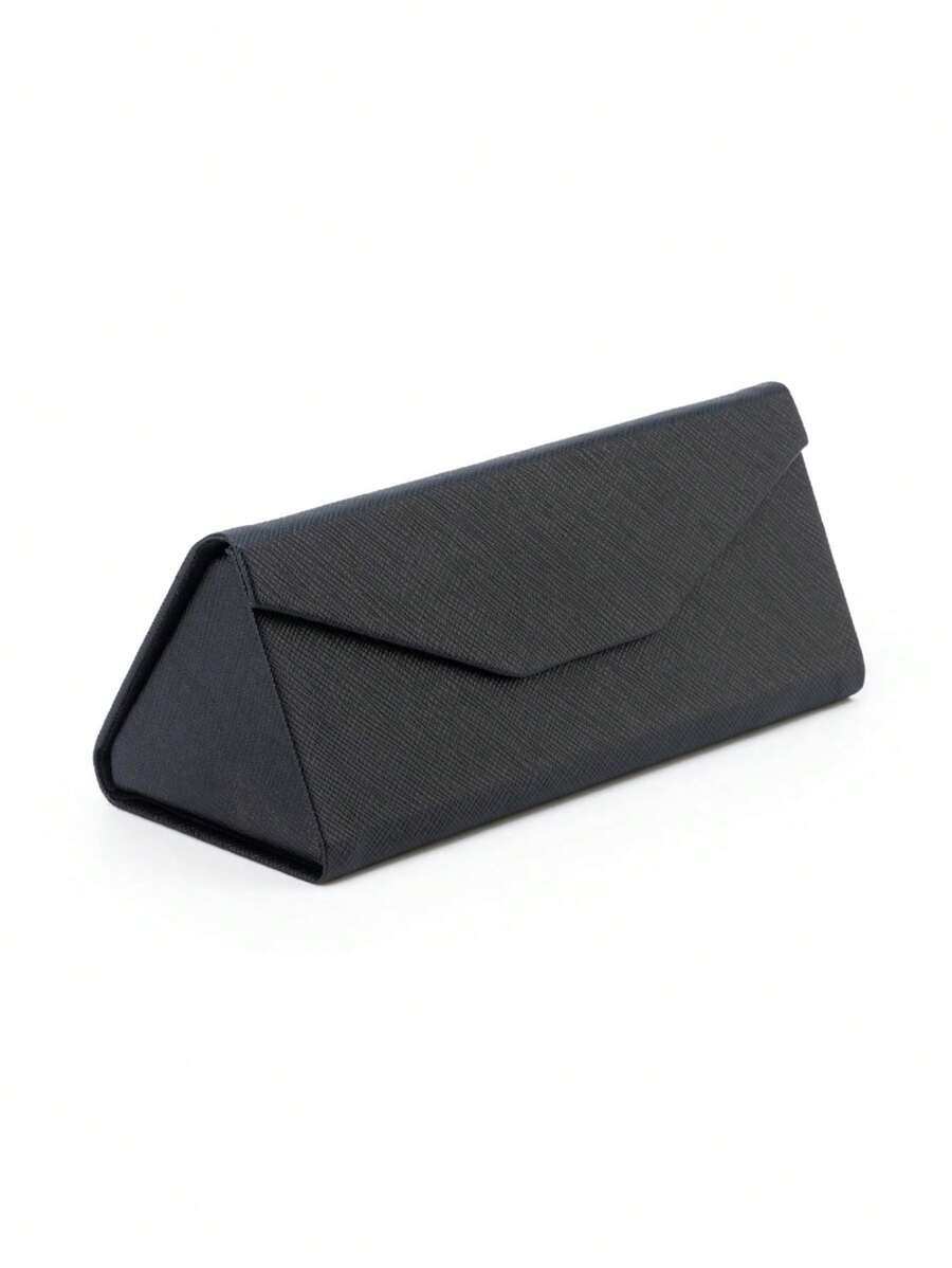 1 pieza Estuche plegable para gafas de triángulo con textura de PU negro, adecuado para uso diario unisex
