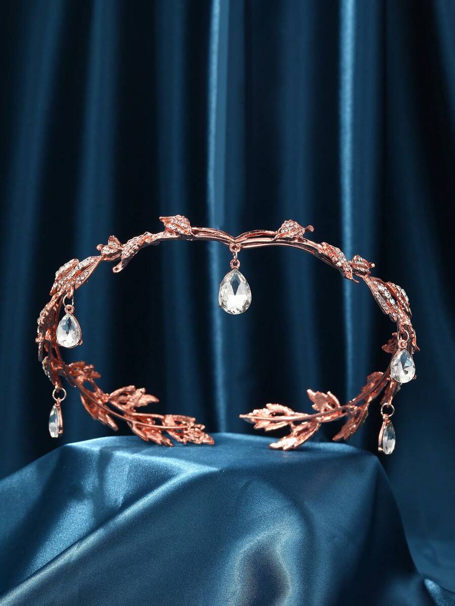 Rose Gold Colored Rhinestone Pendant Hair Accessory For Bride's Party, Princess Headband For Women - Rose Gold - View 1