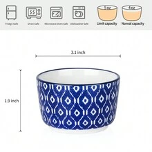 Selamica Ceramic Ramekins 4 Oz, Creme Brulee Ramekins Oven Safe, Souffle Custard Dishes/Cups for Baking, Mini Bowls for Pudding Ice Cream Dip, Set of 6, Vintage Blue - 復古藍色 - 查看 2
