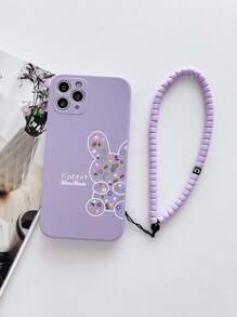 Easter Compatible With Iphone 16 1pc Purple Tpu Painted Rabbit Pattern Phone Case And 1pc Purple Hand Strap Shockproof Cover For Phone,International Version, Not The Domestic Version - Multicolor - View 1