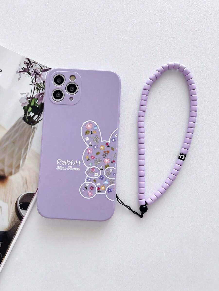 Easter Compatible With Iphone 16 1pc Purple Tpu Painted Rabbit Pattern Phone Case And 1pc Purple Hand Strap Shockproof Cover For Phone,International Version, Not The Domestic Version - Multicolor - View 1