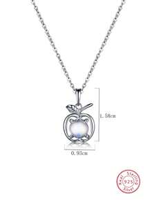 1入優雅925銀天然月光石蘋果吊墜項鍊,適合女性日常穿著,通勤,宴會,珠寶禮物