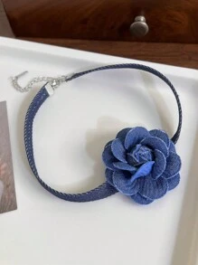 1 件复古风格 3D 牛仔蓝花领项链情人节、妈妈、母亲节、礼物 - 藍色 - 查看 13