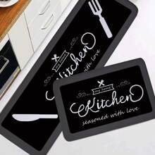 1pc Knife & Fork Design Kitchen Mat, Bohemian Modern Simple Absorbent Non-Slip Kitchen Carpet, Extra Long Elastic Thick Kitchen Floor Mat, Kitchen Rug, Kitchen Doormat, Foam Mat, Suitable For Living Room, Dining Room, Kitchen, In Front Of Sink, Indoor Entrance, Suitable For Party, Holiday, Gathering, Gift, Banquet, Carpet, Doormat, Kitchen Mat, Area Rug, Kitchen Supplies, Kitchen Decor, Kitchen Pad, Kitchen Floor Mat, Kitchen Set, Foam Mat, Multiple Styles Available
