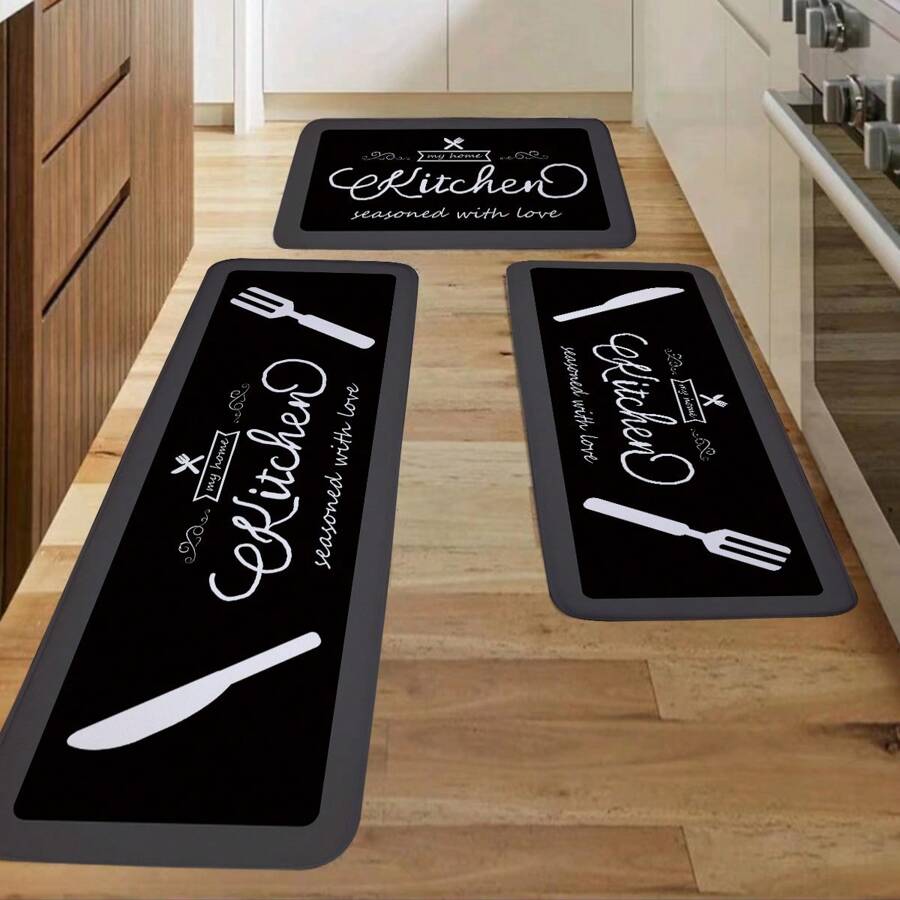 1pc Knife & Fork Design Kitchen Mat, Bohemian Modern Simple Absorbent Non-Slip Kitchen Carpet, Extra Long Elastic Thick Kitchen Floor Mat, Kitchen Rug, Kitchen Doormat, Foam Mat, Suitable For Living Room, Dining Room, Kitchen, In Front Of Sink, Indoor Entrance, Suitable For Party, Holiday, Gathering, Gift, Banquet, Carpet, Doormat, Kitchen Mat, Area Rug, Kitchen Supplies, Kitchen Decor, Kitchen Pad, Kitchen Floor Mat, Kitchen Set, Foam Mat, Multiple Styles Available