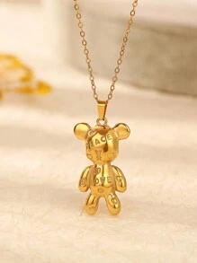 1個時尚熊吊墜不銹鋼項鍊,適合男女日常佩戴 - 金黃色 - 查看 7
