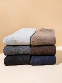 2pcs Men's Thickened Wool Socks For Autumn And Winter, Solid Color With Plush Sole, Vintage British Style, Suitable For Daily Use - Dark Grey - View 6
