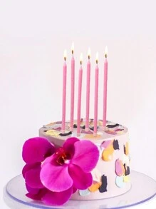 6 件粉色彩色五彩纸屑长棒直蜡生日派对蛋糕装饰蜡烛 - 粉色 - 查看 5