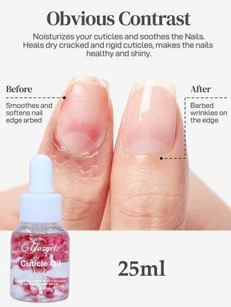 25 毫升粉紅花指甲滋養油 1 盒葵花籽油軟化工具治療角質層再生油預防指甲指甲油滋養油易於攜帶