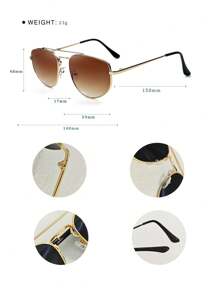 1pc Metal Rim Aviator Style Half Frame Fashion Glasses With Gold Frame, Suitable For Taking Photos - Brown - View 4