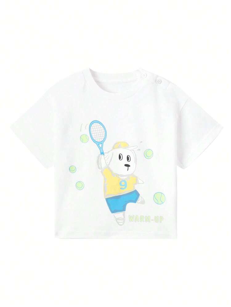 Annil Young Girl Neck Short Sleeved T-Shirt Summer Small And Medium-Sized Children's Baby Cartoon Cute Top Sweater